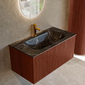 Mondiaz Kurve-dlux 90cm badmeubel ruby met 1 lade en wastafel big small midden 1 kraangat lava