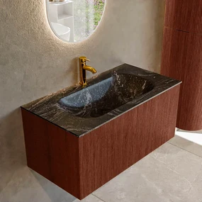 Mondiaz Kurve-dlux 90cm badmeubel ruby met 1 lade en wastafel big small midden 1 kraangat lava