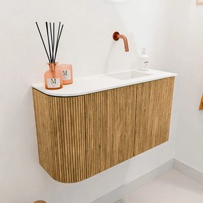 Mondiaz Joya 70cm toiletmeubel ronding links oak met wastafel faye rechts zonder kraangat talc