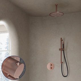 Saniclear Copper Curved Pro inbouw regendouche rond met 30cm hoofddouche, plafondarm en glijstang geborsteld koper