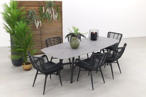 Jasmine Black/Benevento 6-persoons deens ovale dining tuinset 240x110 cm. - Betonlook