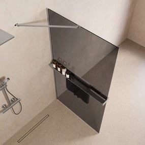 Saniclear Oblique inloopdouche 80cm met handdoekhouder en rookglas chroom