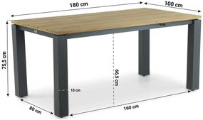 Tuinset 4 personen 180 cm Aluminium Grijs Lifestyle Garden Furniture Marietta/Riviera