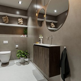 Mondiaz Ture 80cm toiletmeubel dark brown met wastafel talc rechts geen kraangat