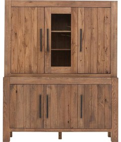 Goossens Buffetkast Roots, 1 glasdeur 5 dichte deuren, donkergrijs eiken, 170 x 210 x 45 cm, stijlvol landelijk