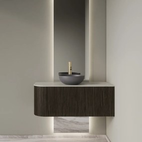 Gliss Design Alluro badmeubel ribbelfront met ronding links 100cm charcoal en wit marmer toppaneel