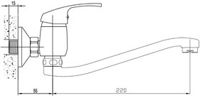 Aqualine 35 wastafelkraan met gebogen uitloop 22cm hartafstand 15cm chroom
