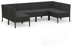 vidaXL 6-delige Loungeset met kussens poly rattan zwart