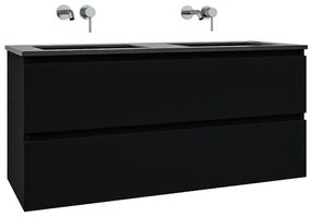 Adema Chaci Badkamermeubelset - 120x46x57cm - 2 keramische wasbakken zwart - zonder kraangaten - 2 lades - mat zwart SW1212777/SW773933