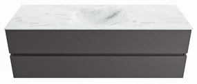 Mondiaz Vica DLux badmeubel 150cm dark grey 2 lades met wastafel opalo midden zonder kraangat