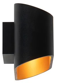 Moderne wandlamp zwart met gouden binnenkant ovaal - Alone