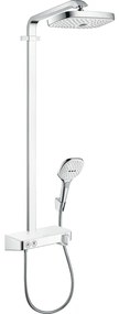 Hansgrohe Raindance Select E300 showerpipe: met Showertablet 300 opbouwkraan thermostatisch met handdouche 3jet en hoofddouche 2jet wit/chroom 27126400