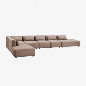6-delige Modulaire Hoekbank Met Dubbele Chaise Longue Fogler Corduroy Kameelbruin - Sklum