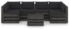 vidaXL 7-delige Loungeset met kussens grijs geïmpregneerd hout