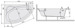 Plazan Ekoplus hoekbad 145x95cm wit links inclusief potenset