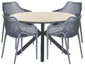 Garden Impressions Air XL tuinset 5-delig donker grijs - Tulli tuintafel Ø122x75 cm light teak look