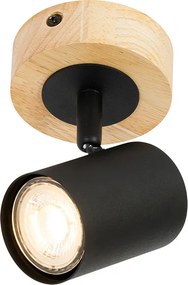 Moderne spot zwart met hout kantelbaar - Jeana