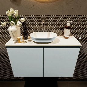 Mondiaz Fowy toiletmeubel 80cm clay met lichtgrijze waskom midden zonder kraangat