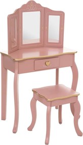 Atmosphera roze kaptafel voor kinderen - Make up tafel inclusief krukje met 3 spiegels - Met gouden afwerking