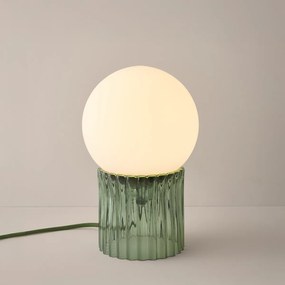 Tafellamp, gekleurd geribbeld glas en opaline