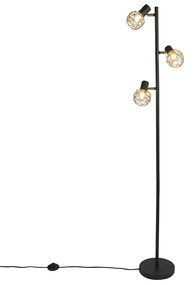 Design vloerlamp zwart met goud 3-lichts verstelbaar - Mesh Modern, Design E14 Draadlamp Binnenverlichting Lamp