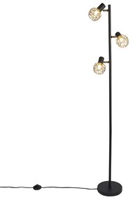 Design vloerlamp zwart met goud 3-lichts verstelbaar - Mesh