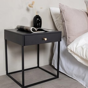 Metalen Nachtkastje Met Lade Zwart - 41x41x50cm.
