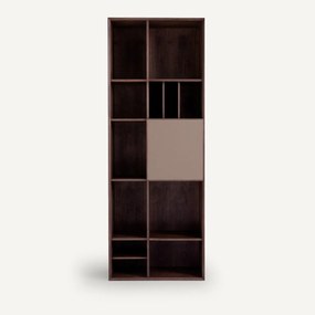 Boekenkast in notenhoutfineer met leren deur, Mikube