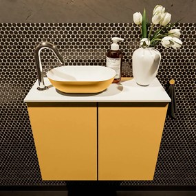 Mondiaz Fowy toiletmeubel 60cm ocher met gele waskom links en kraangat