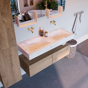 Mondiaz Alan DLux badmeubel 120cm washed oak 2 lades met wastafel ostra dubbel zonder kraangat