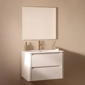 Egerton Zwevend Houten Badkamermeubelset Met Geïntegreerde Wastafel Wit & Rechthoekige Led En Anticondens 80x70 Cm Riben & - Sklum