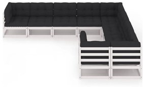vidaXL 9-delige Loungeset met kussens massief grenenhout wit