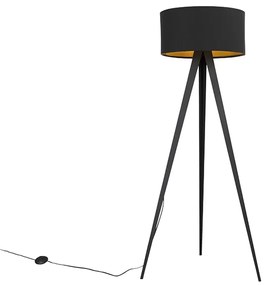 Vloerlamp zwart met kap zwart en gouden binnenkant - Ilse Modern E27 rond Binnenverlichting Lamp