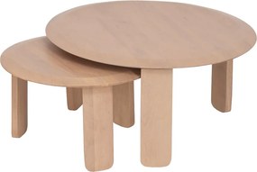 Set Van Twee Ronde Salontafels Naturel - 70 X 70cm.