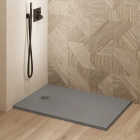 Saniclear Lino douchebak 90x70cm met stone finish donkergrijs