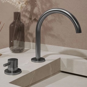 Saniclear Bond Curved wastafelkraan 2-gats met Coldstart verouderd ijzer - gunmetal