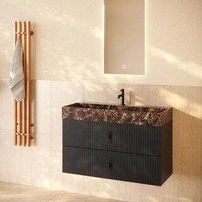 Muebles Murcia badmeubel ribbelfront 100cm antraciet met Dark Emperador wastafel met kraangat