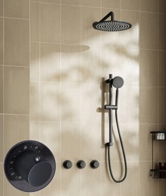 Saniclear Plus Stripes inbouw regendouche met 30cm hoofddouche, muurarm en glijstang zwart mat