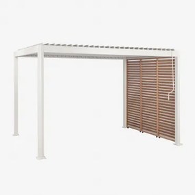 Bioclimatische Aluminium Pergola Met Lamellen En Zijpaneel Druvia Gardenia Wit - Kastanjehout Bruin & Pergola Van 3x4 M Met 3 Panelen Van 90,5 Cm -