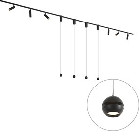 Modern railsysteem zwart met 6 spots en 4 hanglampen easylift 1-fase - Slimline Uzzy Tira