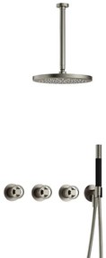 Hotbath Cobber IBSW70 Regendoucheset inbouw - 30cm plafondarm - 30cm ronde hoofddouche - staafhanddouche - Geborsteld nikkel IBSW70GN35