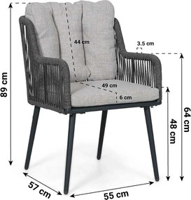 Tuinset 6 personen 220 cm Rope Grijs Lifestyle Garden Furniture Tivoli/Tavano