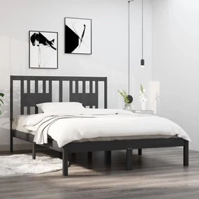 vidaXL Bedframe massief grenenhout grijs 140x190 cm