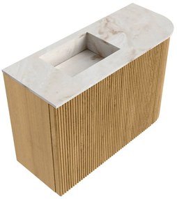 Mondiaz Joya DLux 60cm toiletmeubel ronding rechts oak met wastafel faye links zonder kraangat frappe
