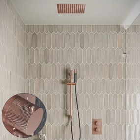 Saniclear Cube Curved Pro inbouw regendouche met inbouw douchekop 30x30cm, glijstang en staafhanddouche geborsteld koper