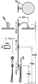 Tres Shower Technology Clasic elektronische inbouwthermostaat met regendouche en handdouche wandmontage goud