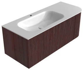 Mondiaz Kurve 115cm badmeubel ronding rechts ruby met 1 lade en deur en wastafel big small kraangat links