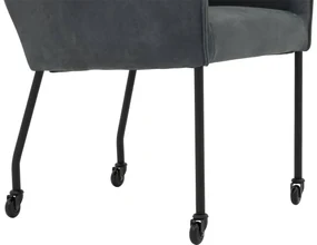 Goossens Excellent Eetkamerstoel Leogang blauw leer met armleuning en met wielenZwart skater wiel met zwarte kap, elegant chic