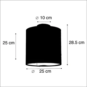 Stoffen Plafondlamp met velours kap oker met goud 25 cm - Combi zwart Landelijk / Rustiek E27 rond Binnenverlichting Lamp