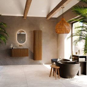 Mondiaz Kurve-dlux 95cm badmeubel ronding links dusk met 1 lade en deur en wastafel big small rechts zonder kraangat lava